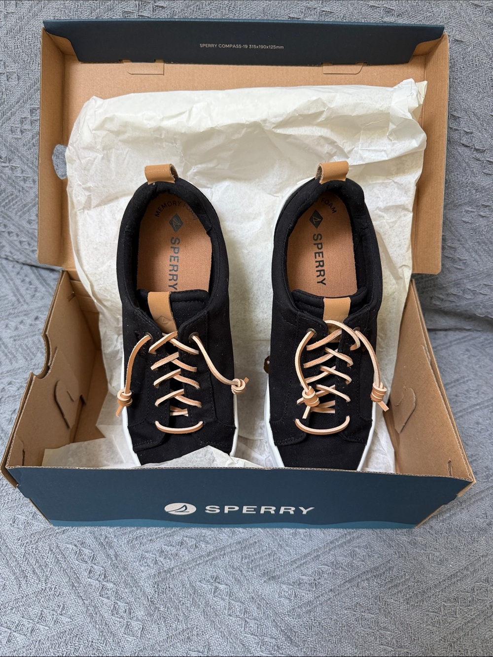 Sperry Black Canvas Sneakers with Tan Accents
